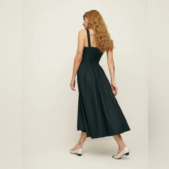 NEW Reformation Balia Linen Midi  Dress in Black | size 2 - Picture 4 of 12
